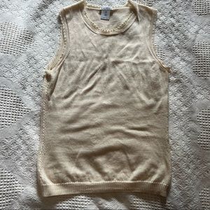 Oscar De La Renta Cream Classic Sweater Vest w Round Neck Mini Scallops Size S